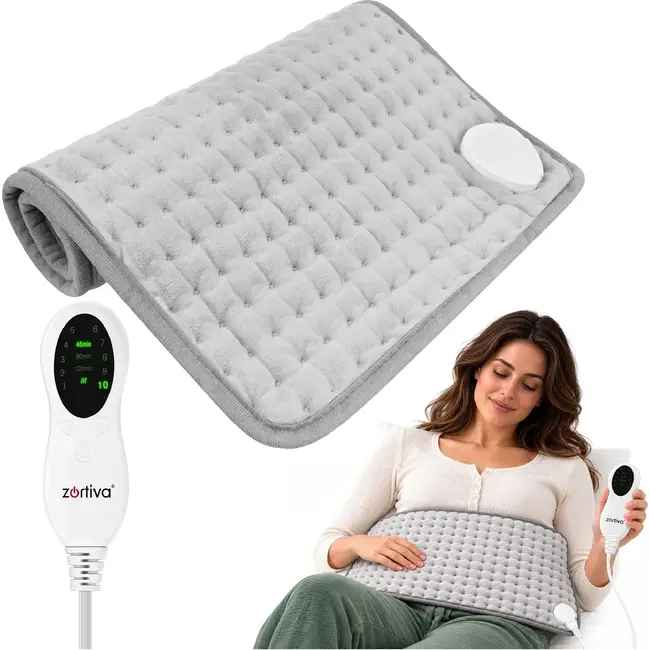 Zortiva Elektrisch verwarmingskussen 60 x 30 cm - 85 W, 10 warmtestanden, timer en zachte stof