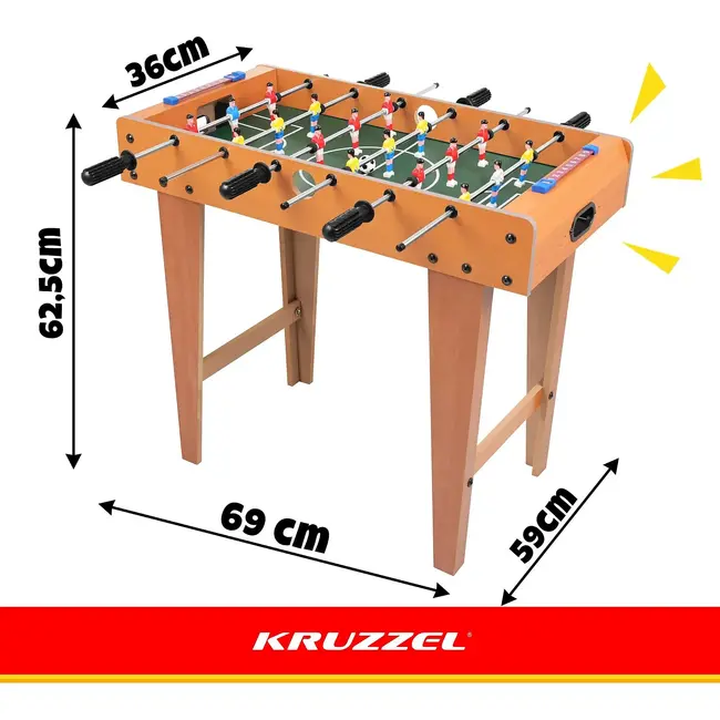 Kruzzel Tafelvoetbaltafel 69 x 36 x 62,5 cm - 18 spelers, 2 ballen, antislipgrepen en scoretellers