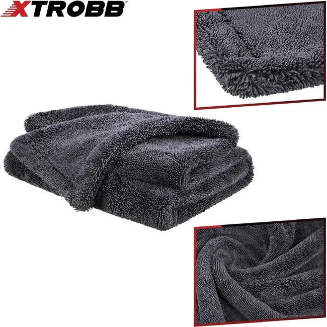 Xtrobb Microvezel autodroogdoek 90 x 60 cm - 1300 GSM, dubbelzijdig met gedraaide microvezels