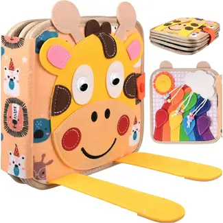 Kruzzel Montessori activiteitenboek giraffe - Zacht vilten speelboek met beweegbare onderdelen - 2+