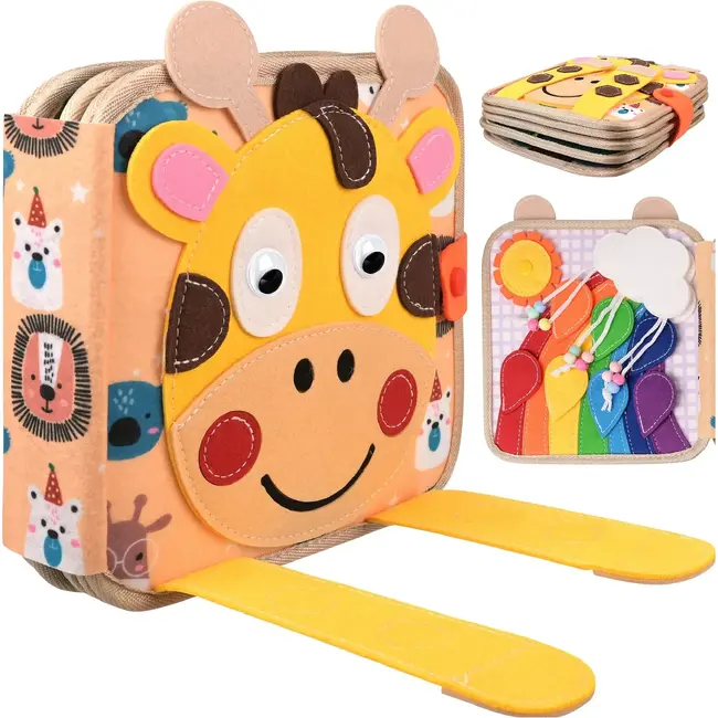 Kruzzel Montessori activiteitenboek giraffe - Zacht vilten speelboek met beweegbare onderdelen - 2+