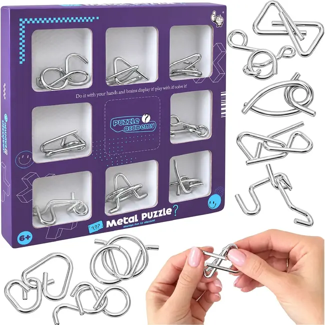 Kruzzel Metalen puzzels - set van 8 logische draadpuzzels van ijzer voor kinderen vanaf 6 jaar