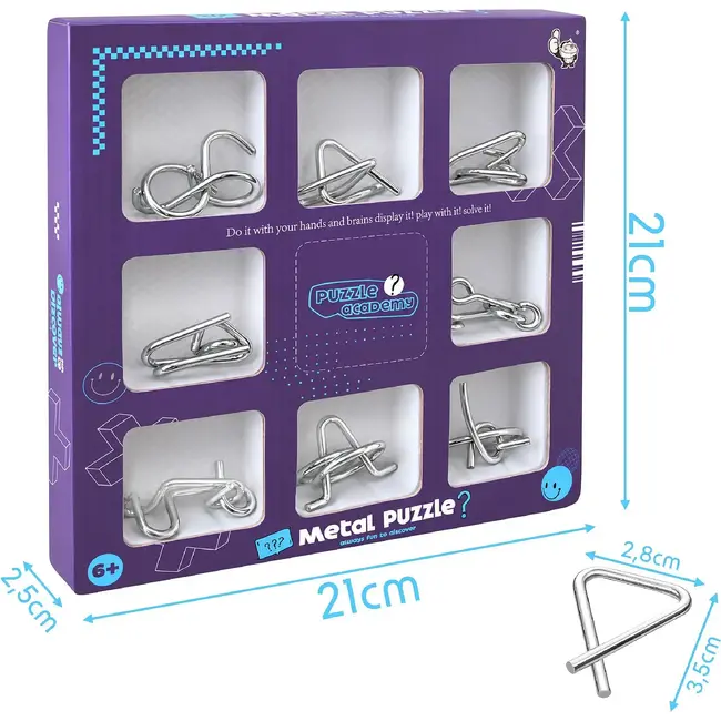 Kruzzel Metalen puzzels - set van 8 logische draadpuzzels van ijzer voor kinderen vanaf 6 jaar