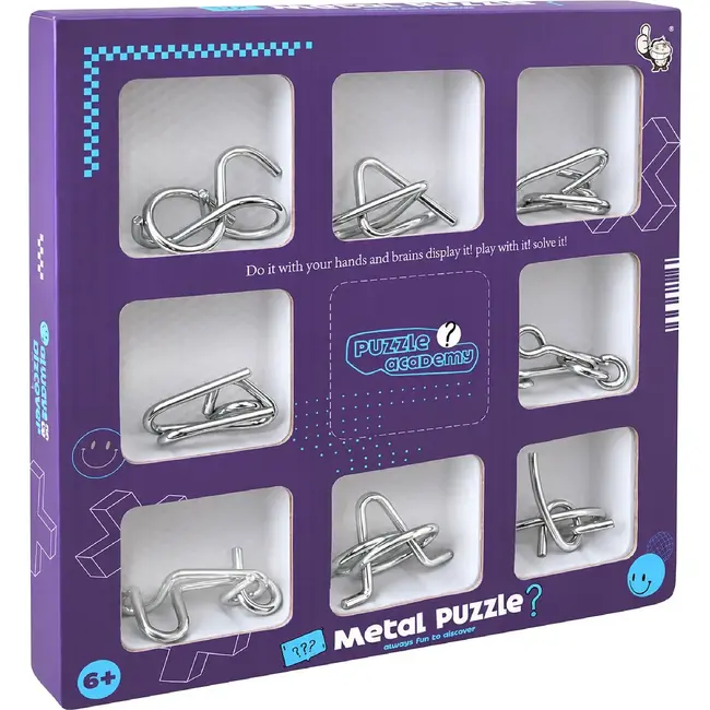 Kruzzel Metalen puzzels - set van 8 logische draadpuzzels van ijzer voor kinderen vanaf 6 jaar