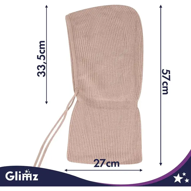 Glimz Wintermuts met sjaal voor dames in beige - geribd breiwerk, 30% wol en aantrekkoordjes