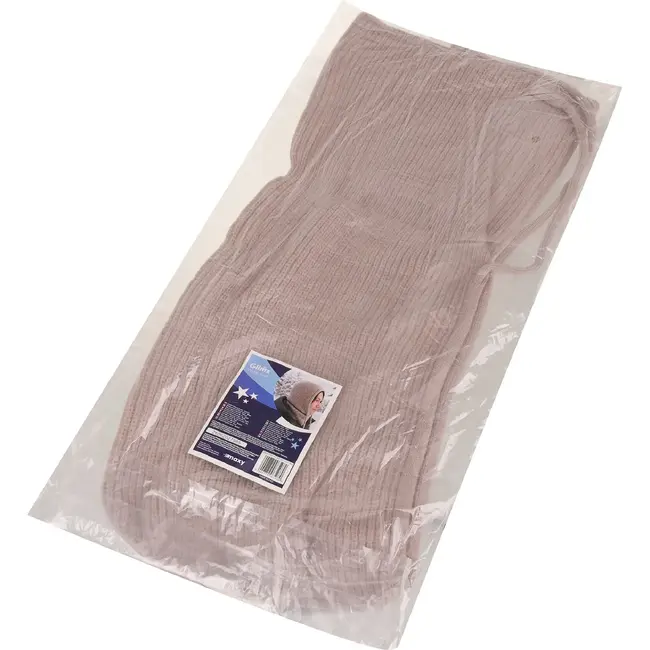 Glimz Wintermuts met sjaal voor dames in beige - geribd breiwerk, 30% wol en aantrekkoordjes