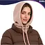 Glimz Wintermuts met sjaal voor dames in beige - geribd breiwerk, 30% wol en aantrekkoordjes