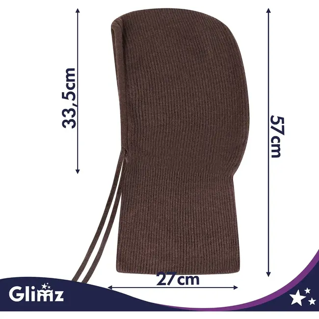 Glimz Wintermuts met sjaal voor dames in bruin - geribd breiwerk, 30% wol en aantrekkoordjes