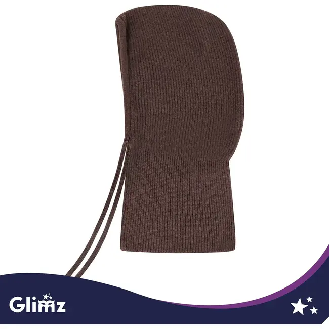 Glimz Wintermuts met sjaal voor dames in bruin - geribd breiwerk, 30% wol en aantrekkoordjes