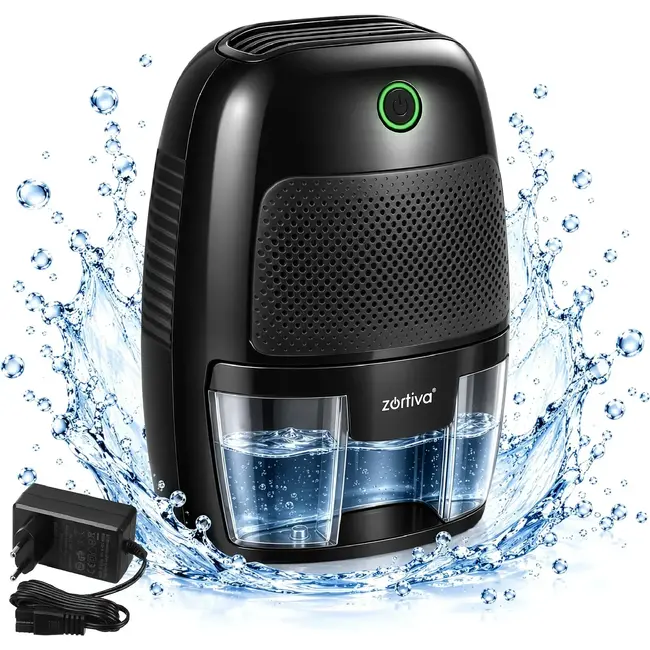 Zortiva Luchtontvochtiger 300 ml/24 uur - zwart, 600 ml reservoir, LED-indicatie en automatische stop