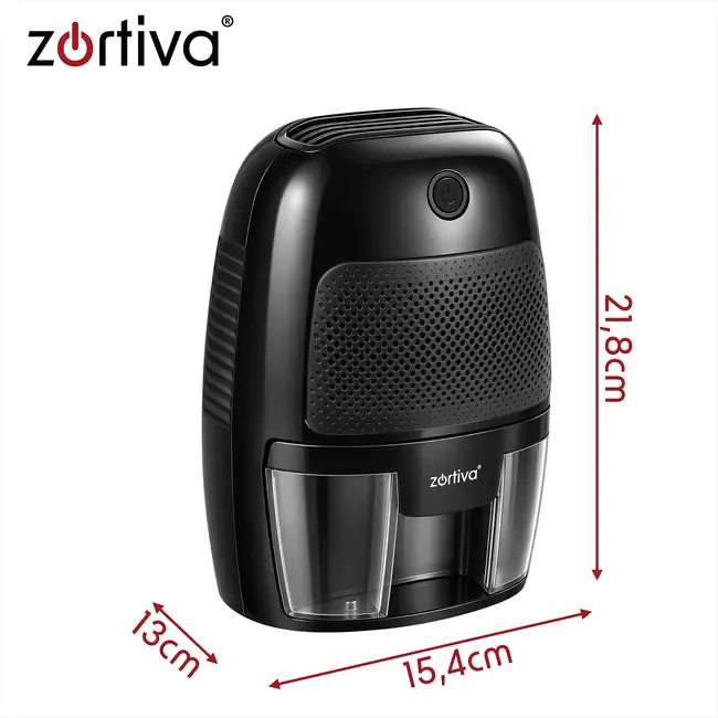 Zortiva Luchtontvochtiger 300 ml/24 uur - zwart, 600 ml reservoir, LED-indicatie en automatische stop