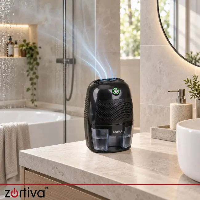 Zortiva Luchtontvochtiger 300 ml/24 uur - zwart, 600 ml reservoir, LED-indicatie en automatische stop