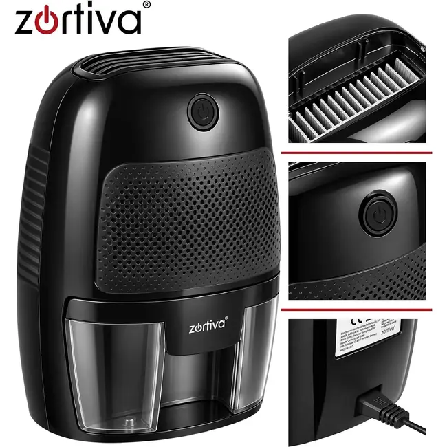Zortiva Luchtontvochtiger 300 ml/24 uur - zwart, 600 ml reservoir, LED-indicatie en automatische stop