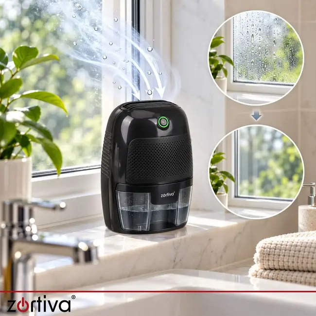 Zortiva Luchtontvochtiger 300 ml/24 uur - zwart, 600 ml reservoir, LED-indicatie en automatische stop