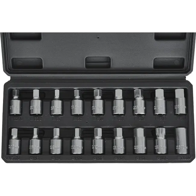 GEKO Olieaftapplug doppenset 18-delig - 3/8 inch, staal 50BV30 en verschillende dopprofielen