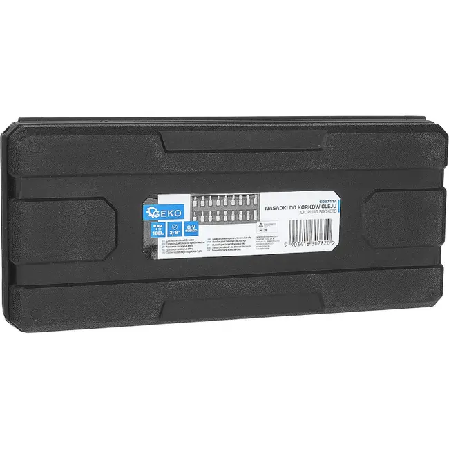 GEKO Olieaftapplug doppenset 18-delig - 3/8 inch, staal 50BV30 en verschillende dopprofielen