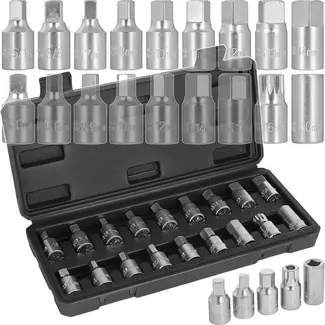 GEKO Olieaftapplug doppenset 18-delig - 3/8 inch, staal 50BV30 en verschillende dopprofielen
