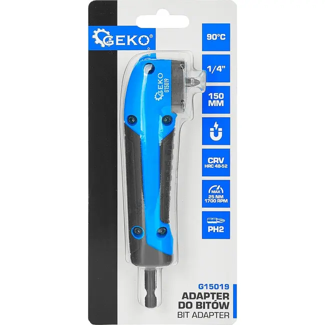 GEKO Hoekadapter voor bits 90 graden - 1/4 inch, 150 mm, magnetische bithouder inclusief PH2-bit