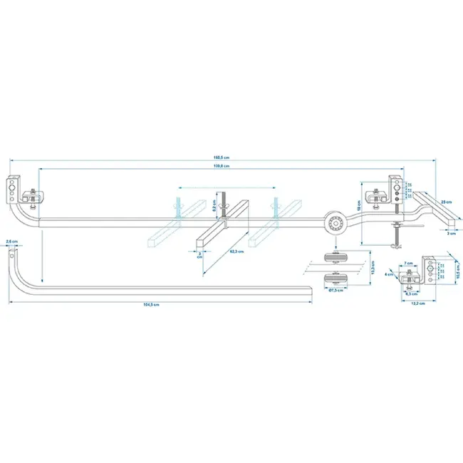ProPlus Reservewielhouder onder caravan met wielen voor chassis 1300-1850 mm en reservewiel tot 23 kg