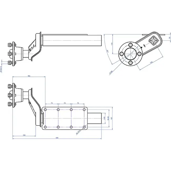 ProPlus Wielnaaf met torsievering rechts 750 kg - 50 x 31 x 15,5 cm