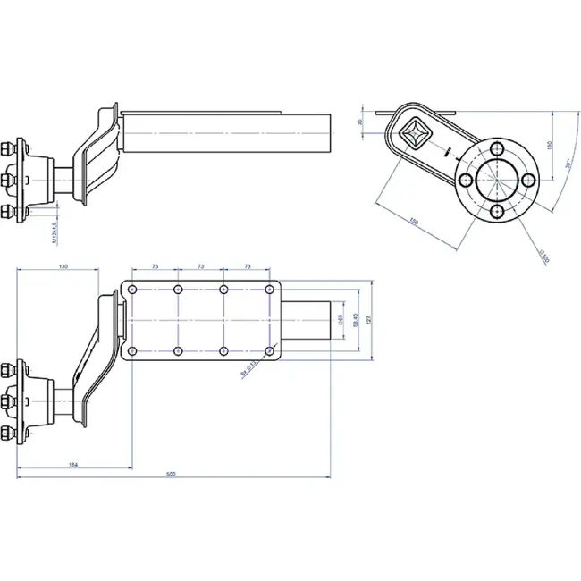 ProPlus Wielnaaf met torsievering links 750 kg - stalen aseind voor aanhangers met ophanging