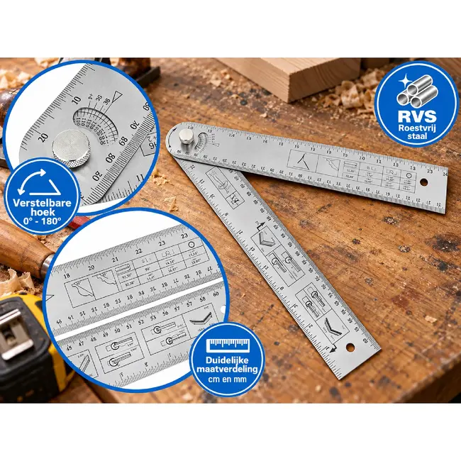 GEKO Verstelbare timmermanshoekmeter 600 mm met 180° schaal en vergrendelknop
