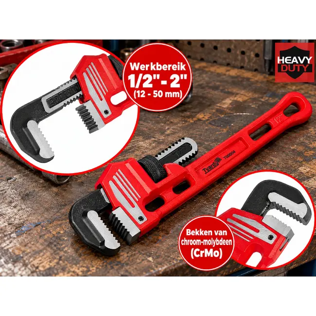 TVARDY Stillson pijptang 300 mm - 12 inch, CrMo-bekken en instelbereik 1/2 tot 2 inch