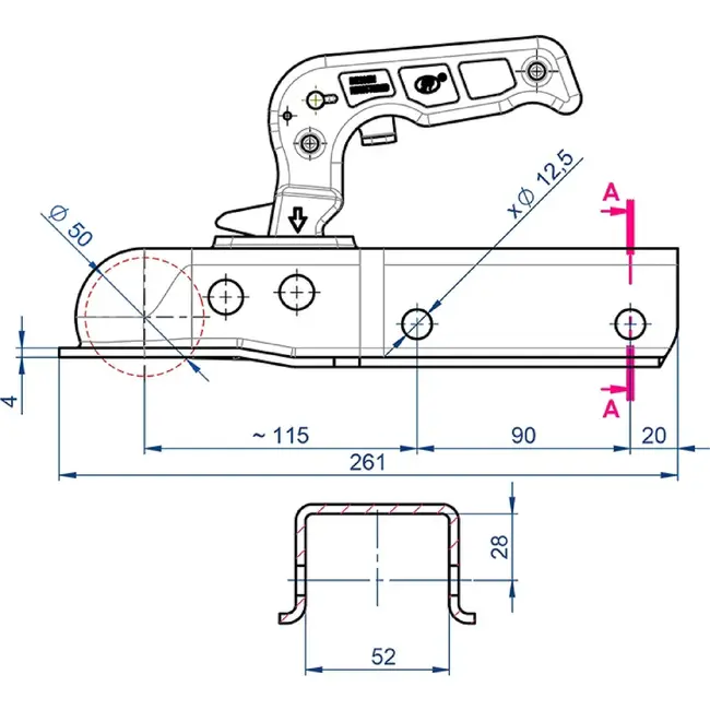 ProPlus Kogelkoppeling vierkant 50 mm - 1700 kg - verzinkt staal