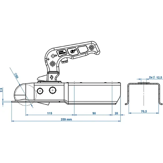 ProPlus Kogelkoppeling vierkant 70,5 mm - zwart KTL - 750 kg staal