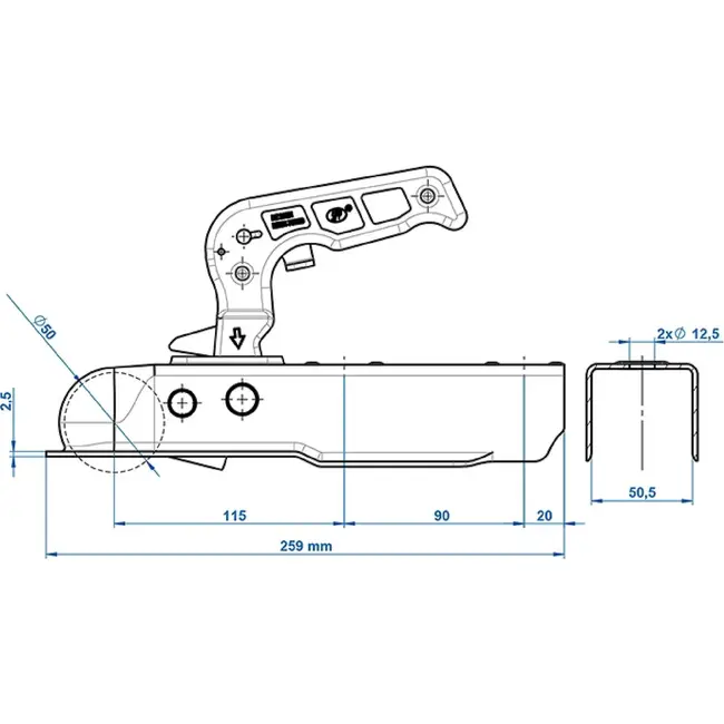 ProPlus Kogelkoppeling vierkant 50,5 mm - zwart KTL - 750 kg staal