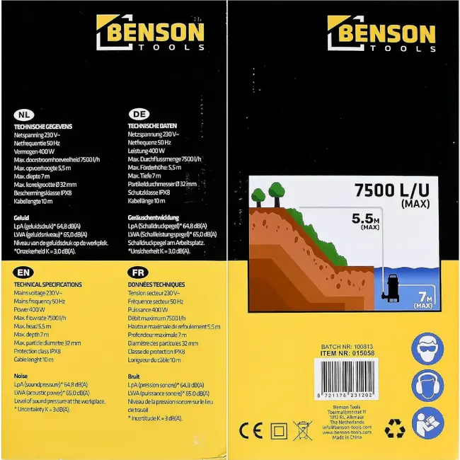 Benson Dompelpomp 400 W met capaciteit van circa 7500 liter per uur