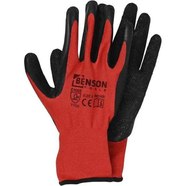 Benson Werkhandschoenen latex crinkle rood zwart maat 9 per paar