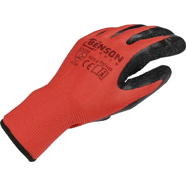Benson Werkhandschoenen latex crinkle rood zwart maat 9 per paar