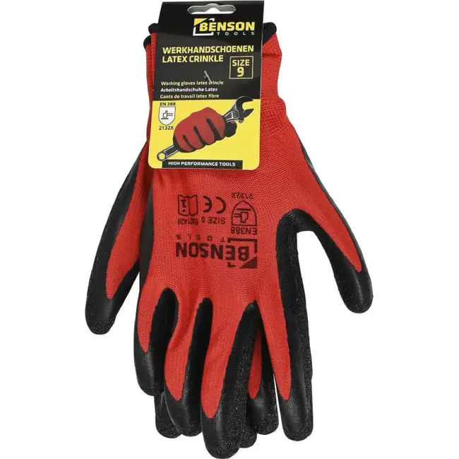 Benson Werkhandschoenen latex crinkle rood zwart maat 9 per paar