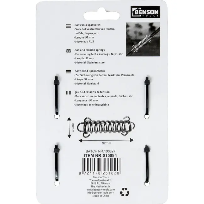 Benson RVS spanveren 9 cm set van 4 stuks voor tenten en luifels