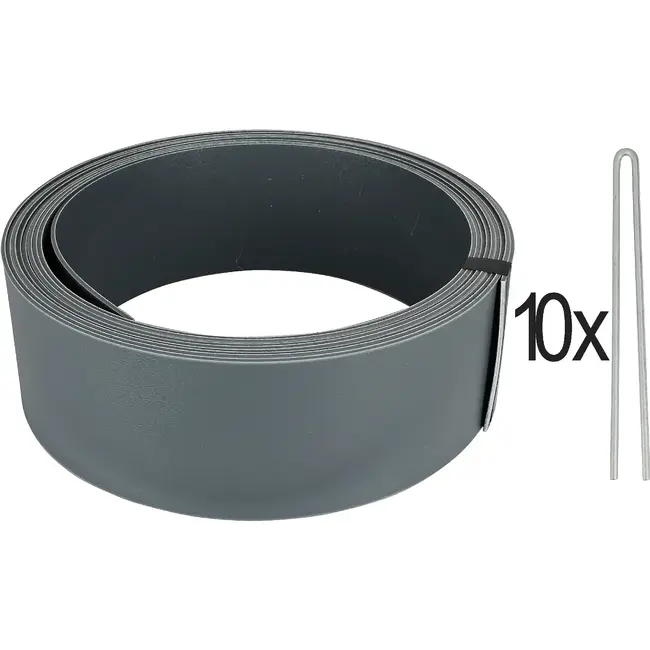 Benson Borderrand op rol 5 m x 7 cm grijs met 10 grondpennen voor tuin
