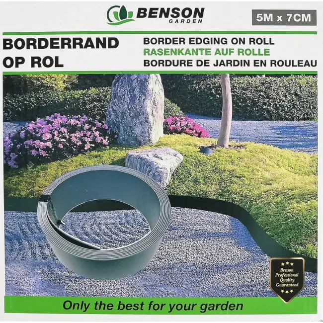 Benson Borderrand op rol 5 m x 7 cm grijs met 10 grondpennen voor tuin