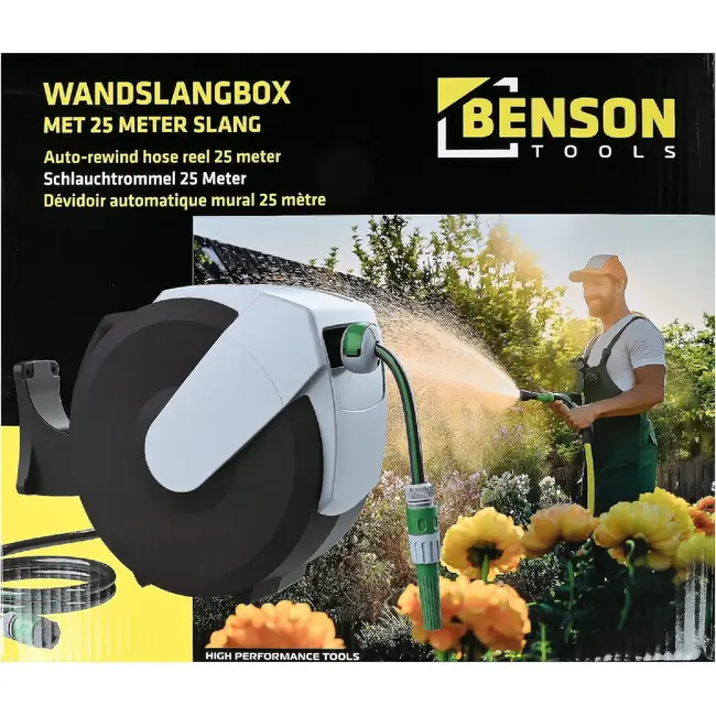 Benson Wandslang-box 25 meter met automatisch oprolsysteem voor tuin