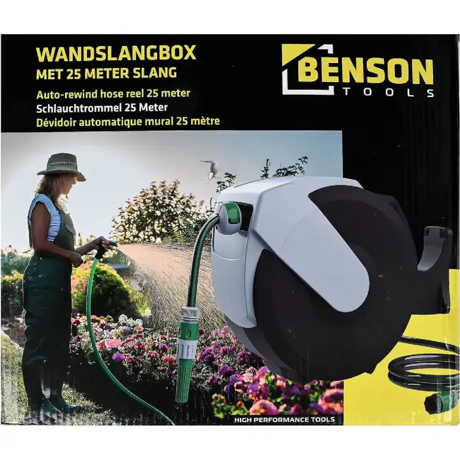 Benson Wandslang-box 25 meter met automatisch oprolsysteem voor tuin