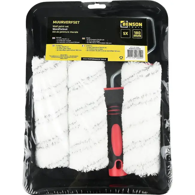 Benson Muurverfset 5-delig met 3 microvezelrollers van 180 mm voor muren