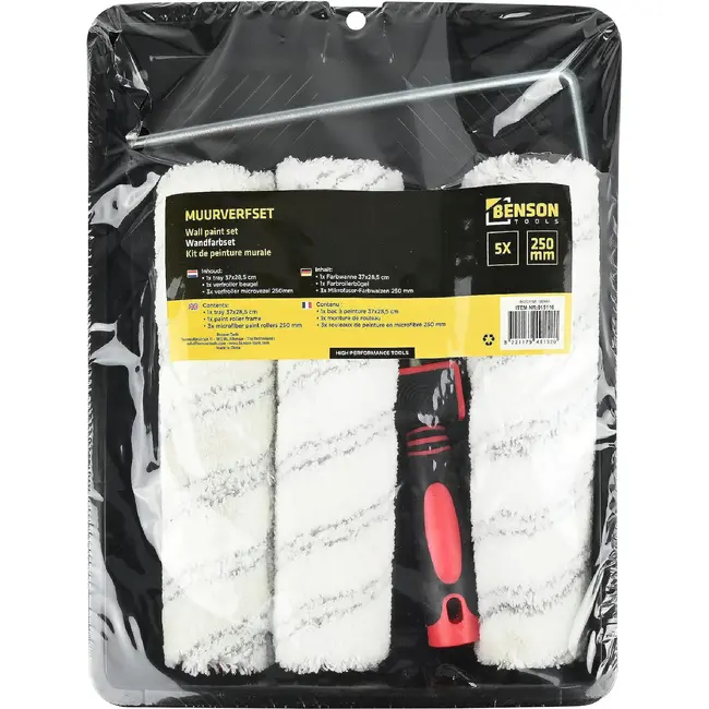 Benson Muurverfset 5-delig met 3 microvezelrollers van 250 mm voor muren