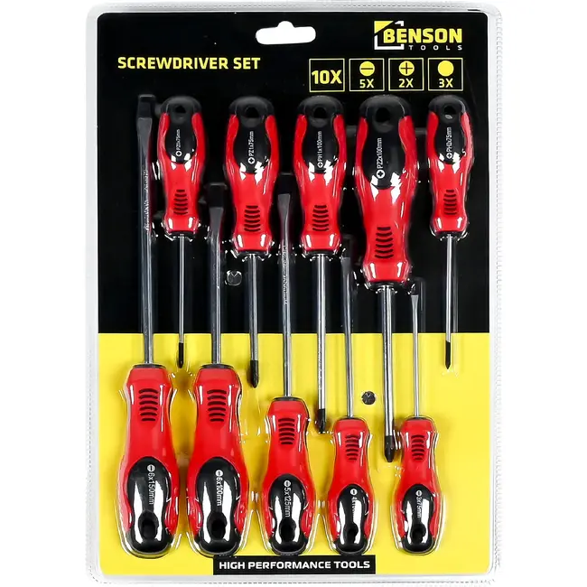 Benson Schroevendraaierset 10-delig - SL, PH en PZ met gripzones