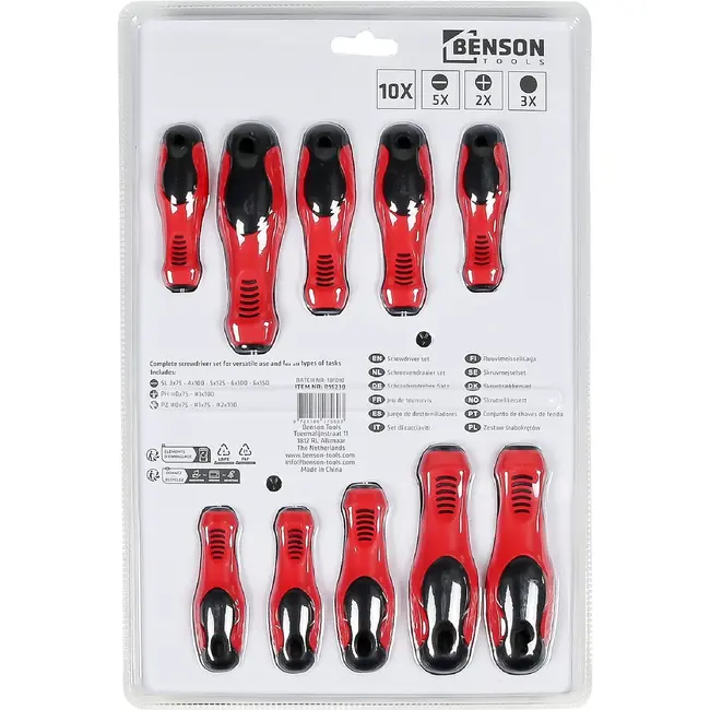 Benson Schroevendraaierset 10-delig - SL, PH en PZ met gripzones