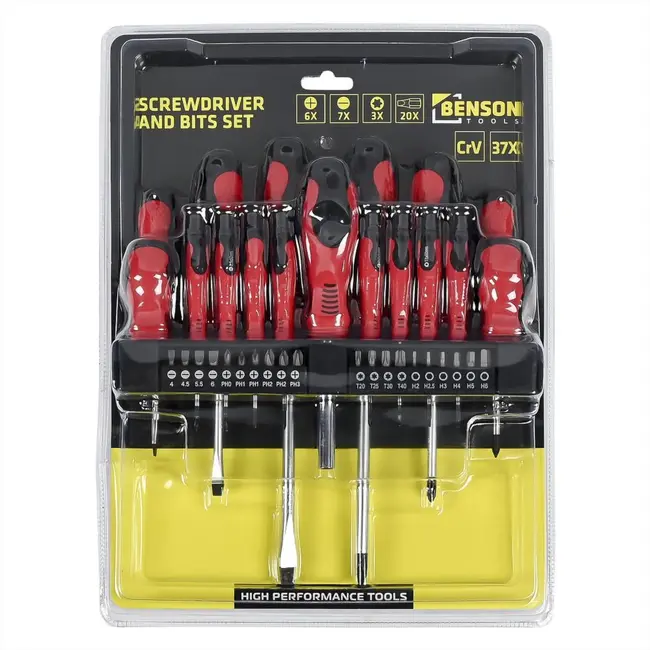 Benson Schroevendraaierset 37-delig met 16 schroevendraaiers, 20 CrV-bits en magnetische bithouder