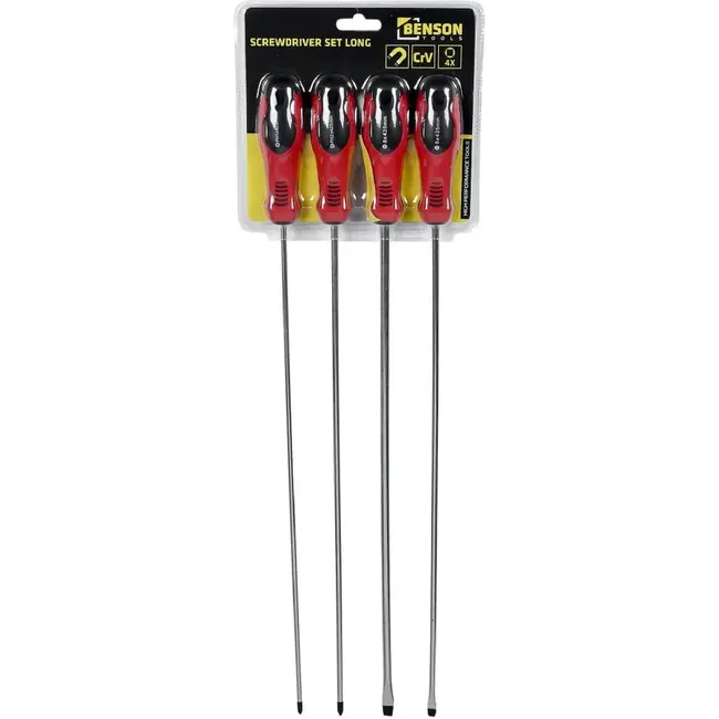Benson Schroevendraaierset extra lang 4-delig - CrV met Square S0, S1, S2 en S3 van 450 mm
