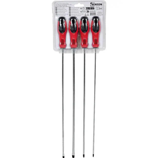 Benson Schroevendraaierset extra lang 4-delig - CrV met Square S0, S1, S2 en S3 van 450 mm