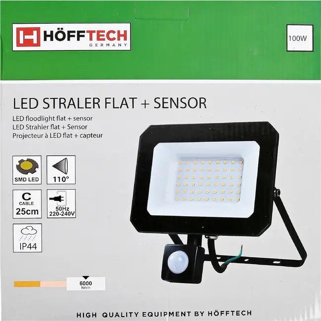 Höfftech LED Straler 100W met sensor - 10.000 lumen - IP44 - 6000 K