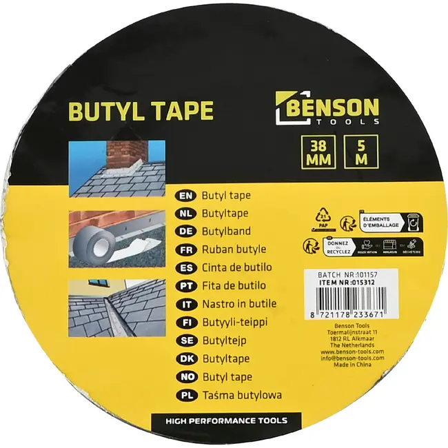 Benson Butyltape 38 mm x 5 m – Flexibele afdichting van butylrubber