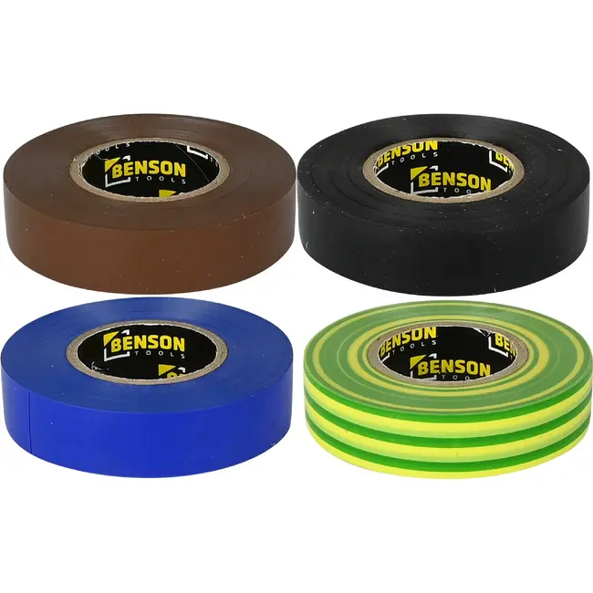 Benson PVC-tape 4-delig – 4 x 20 m – Verschillende kleuren voor klussen