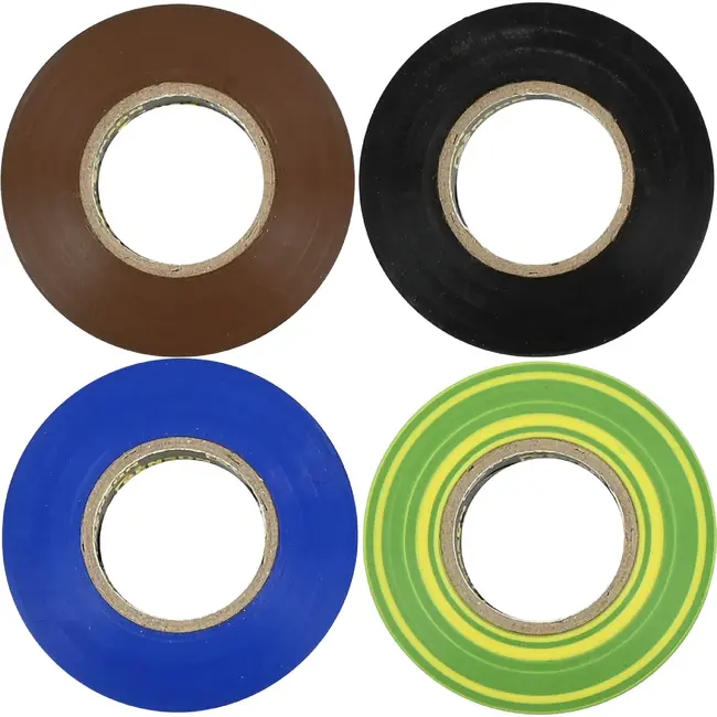 Benson PVC-tape 4-delig – 4 x 20 m – Verschillende kleuren voor klussen